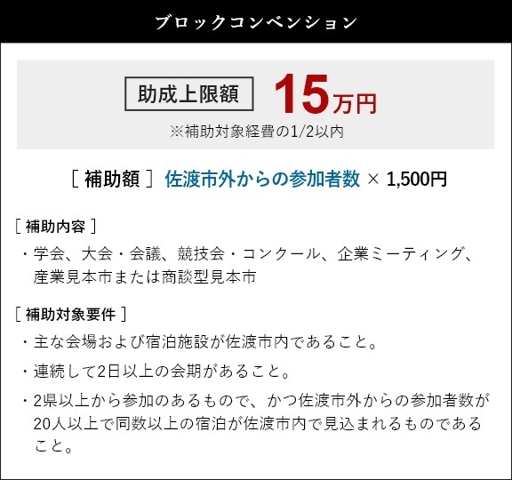ブロックコンベンション 助成上限額15万円※補助対象経費の1/2以内