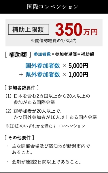 国際コンベンション　補助上限額350万円※開催総経費の1/3以内